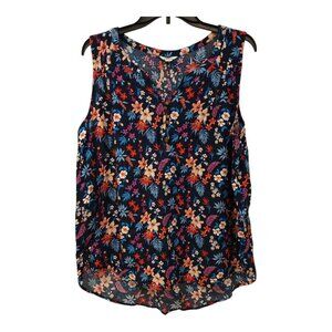 Sonoma Goods For Life Womens Size XL Navy Floral Tank Henly Top